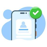 Concept of mobile app account successfully registered, successful login via smart phone. modern graphic elements for pop up ui information, infographics, icons, flat design illustration. vector
