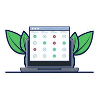 Comparison chart icon concept with computer, business performance analysis, benchmark metrics audit concept. Analyzing data, reports on computer screen. Flat illustration isolated on background. vector