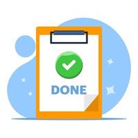 Completed task concept with check mark, all tasks have been completed, checklist work check, questionnaire or project evaluation, elements and modern for app or web. flat design illustration. vector