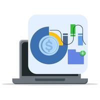 Data science and big data concept. Analysis. Folder with magnifying glass and pie charts. Infographic elements, Data Analysis for websites and mobile websites. modern flat illustration. File. vector
