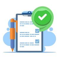 Completed task concept with check mark, all tasks have been completed, checklist work check, questionnaire or project evaluation, elements and modern for app or web. flat design illustration. vector