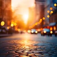 Abstract background. Defocused photo of city street lights. This photo was created using Playground AI
