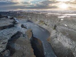 Aerial View of Meandering Glacial River in Iceland's Volcanic Terrain photo