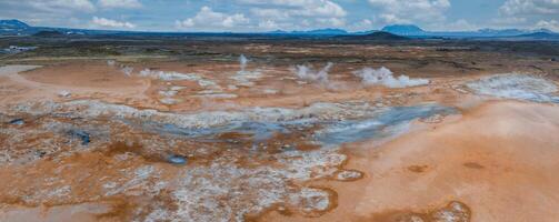 Aerial View of Geothermal Pool and Volcanic Landscape in Iceland photo