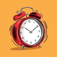 Illustration of red retro alarm clock with alarm expression vector