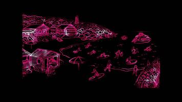 Glowing looping Boxing Day Australian beach scene on Boxing Day. neon frame effect, black background. video