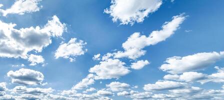 Beautiful blue sky and white cumulus clouds abstract background. Cloudscape background. Blue sky and fluffy white clouds on sunny days. Beautiful blue sky. World Ozone Day. Ozone layer. Summer sky. photo