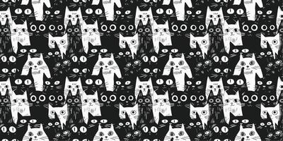 Black and white cats seamless pattern vector