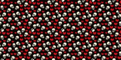 Hearts and skulls seamless pattern vector