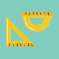 Set yellow rulers in flat style. Triangle ruler and protractor. vector