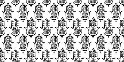 Black and White hamsa seamless pattern vector