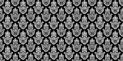 Black and white hamsa hand semless pattern vector