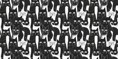 Black and white cats seamless pattern vector