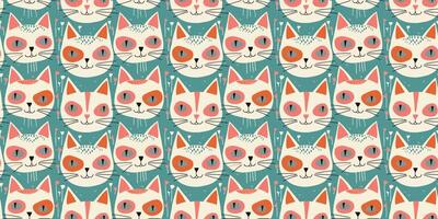 Turquoise background cats seamless pattern vector