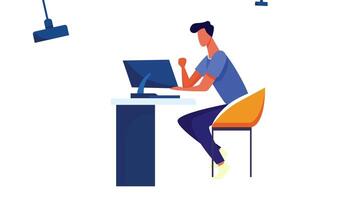 Office Desk Working Man Computer Animation video