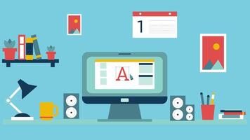 Graphic Design on workspace Computer desk Animation video