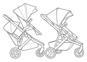 Illustration of baby stroller isolated on white background. illustration of a sketch style. vector