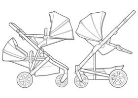 Illustration of baby stroller isolated on white background. illustration of a sketch style. vector