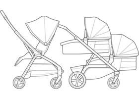 Illustration of baby stroller isolated on white background. illustration of a sketch style. vector