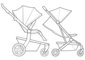 Illustration of baby stroller isolated on white background. illustration of a sketch style. vector