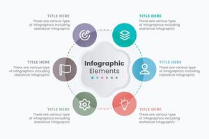 Circle chart infographic template with 6 options for presentations and a full editable. vector