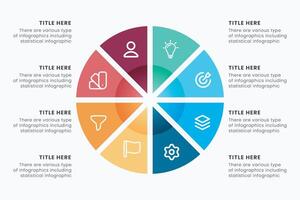 Infographic elements design template, A circle infographic with 8 steps can be used for workflow layout, presentation, diagram, banner, web design, and illustration. vector