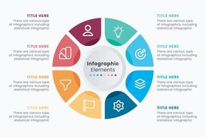 Infographic elements design template, A circle infographic with 8 steps can be used for workflow layout, presentation, diagram, banner, web design, and illustration. vector