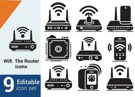WIFI the line art set and design of the router vector