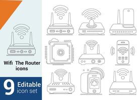 WIFI the line art set and design of the router vector