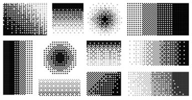 Pixel decay gradient. Abstract geometric dissolve effect with geometric shapes, moving squares and dots. particle explosion and fragmentation. vector