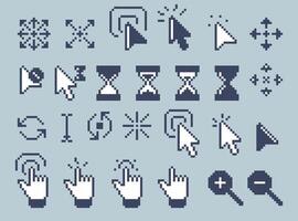 Retro cursors. Pointer arrow cursor hand finger mouse click icons, retro 90s computer technology elements for website and app design. retro cursor isolated set vector
