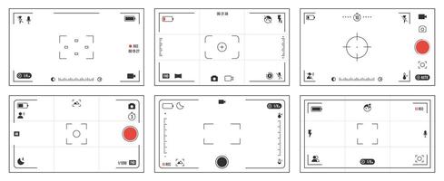 Camera viewfinder ui. Photo and recording screen interface of camera, dslr camera and camcorder viewfinder graphic elements. viewfinders ui isolated set vector