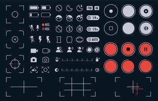Mobile camera interface. Smartphone screen camera interface with photo and mode, grid focus and zoom settings, touch focus and flash icons. mobile camera flat illustration vector