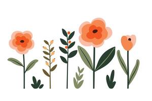 Set of illustrations of flowers and plants in flat style vector