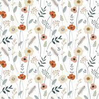 autumn seamless pattern with mushrooms, leaves and berries. doodle style vector
