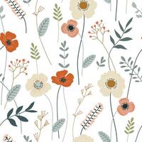 Seamless pattern with delicate flowers in doodle style vector
