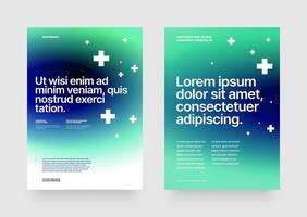 A modern medical cover design in electric blue and green with message, suitable for health care program advertising. Abstract fluid gradient with graphics and multimedia elements. vector