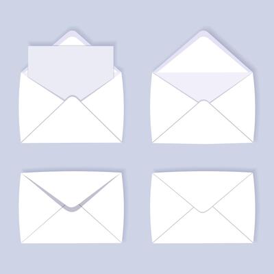 White envelopes set. Folded and unfolded.