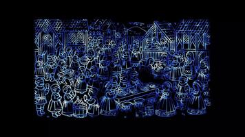 Glowing looping Christmas Day medieval Christmas celebration. neon frame effect, black background. video