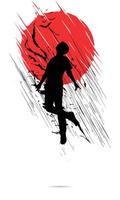 Flying man silhouette and abstract moon vector