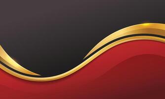 Elegant red black 3D background with curved gold dynamic lines vector
