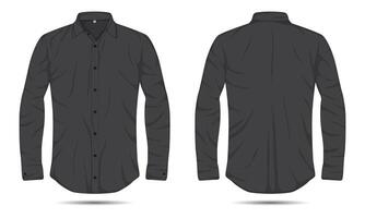 Mockup of black long-sleeve button-up shirt front and back view vector