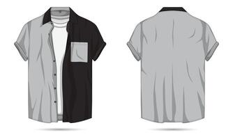 Modern two tone button down shirt mockup front and back view vector