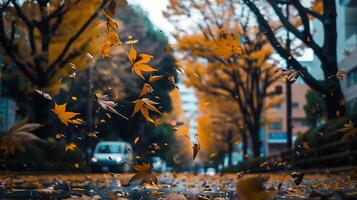 Fresh view of a forest with a canopy of colorful leaves photo