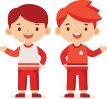 Two boys standing together and smiling, displaying friendship and happiness in a playful manner vector