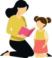 A mother and daughter reading a book together, sitting on the floor with the book open. vector