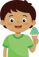 Illustration of a boy enjoying an ice cream cone. Boy eating a delicious ice cream cone with a happy expression. vector