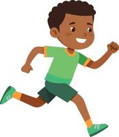 Illustration of a happy boy running isolated on white background. Energetic child in athletic clothes enjoying a run. vector