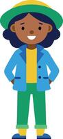 Illustration of a smiling child standing confidently, dressed in casual clothing with a cap, showing a sense of independence. vector