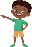 Smiling young boy pointing forward. Ideal for themes of discovery, excitement, and childhood curiosity. Playful and engaging illustration of a child pointing. vector